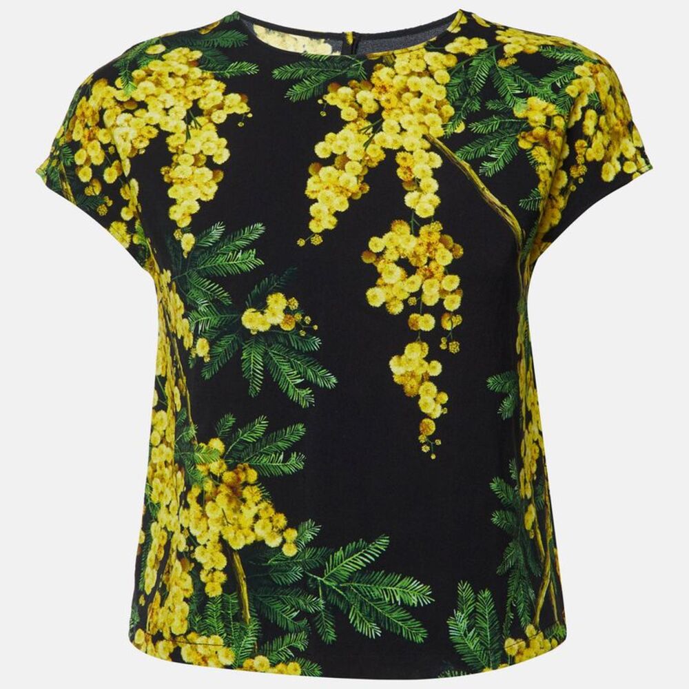 Dolce & Gabbana Black Acacia Print Stretch Crepe Top S